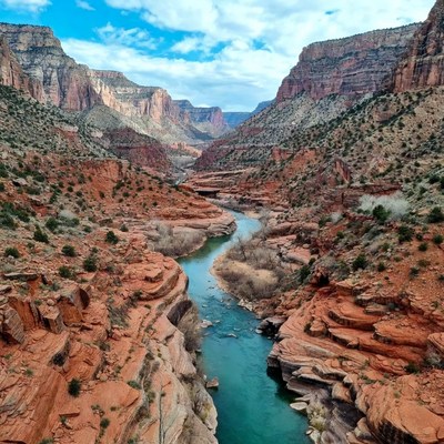 Grand Canyon River Winding Through Red Cliffs