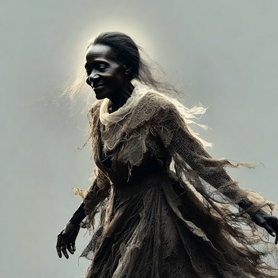 African woman in tattered dress