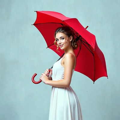 Woman holding red umbrella