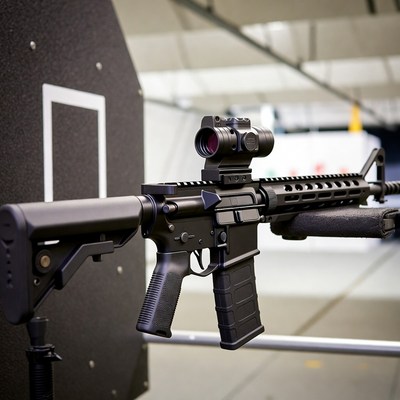 AR-15 Rifle on Shooting Range Stand