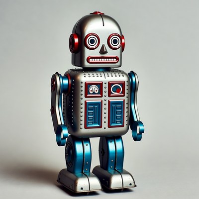 Vintage Silver Robot Toy Standing