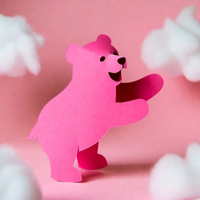 Pink paper bear with clouds