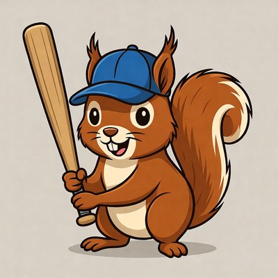 Cartoon squirrel holding baseball bat