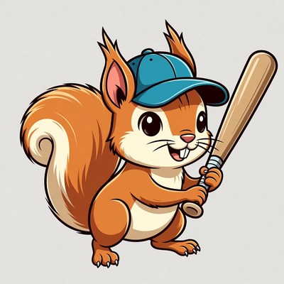 Cute squirrel holding baseball bat