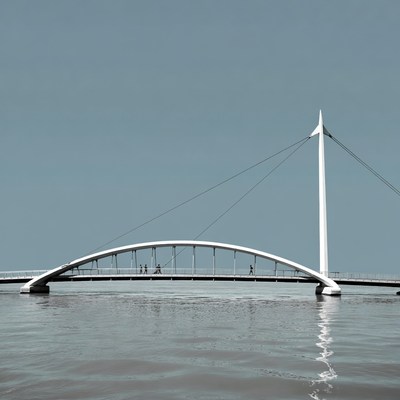 Modern white pedestrian bridge over water
