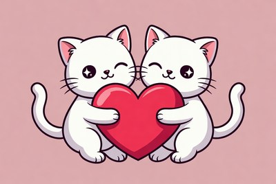 Two cute cats hugging heart