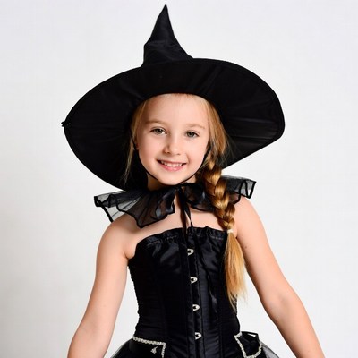Girl in black witch costume