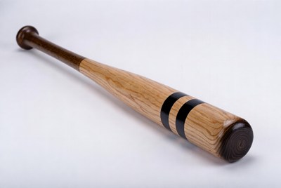 Wooden baseball bat with black stripes
