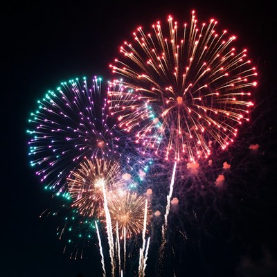 Colorful Fireworks Exploding in Night Sky