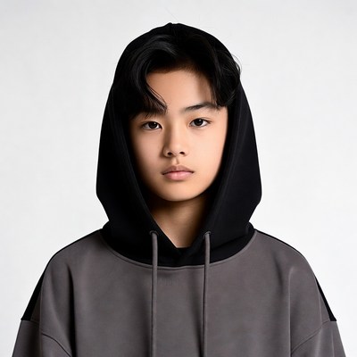 Asian boy in black hoodie