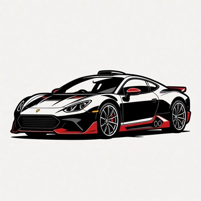 White Black Red Supercar Illustration