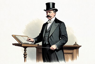 Victorian man lecturing at podium