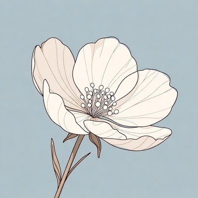 White flower illustration on blue background