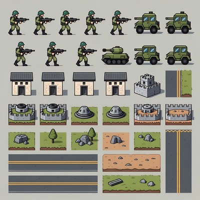 Military Pixel Art Icons Set