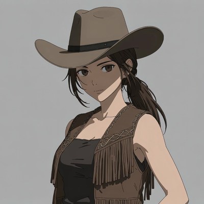 Anime girl in cowboy hat and vest