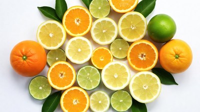 Orange and Lime Slices with Leaves