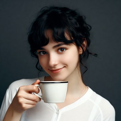 Young woman holding white teacup