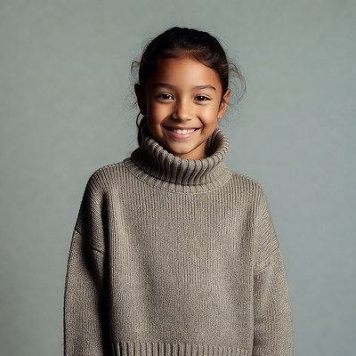 Smiling mixed-race girl in turtleneck sweater