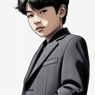 Asian boy in gray suit illustration