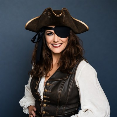 Woman in pirate costume with eyepatch