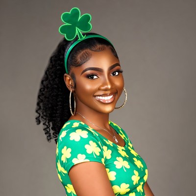 African-American woman in shamrock headband