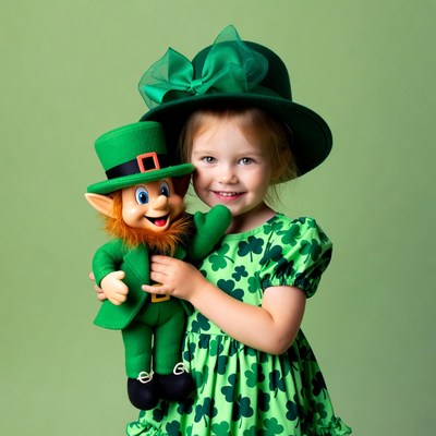 Girl holding leprechaun doll