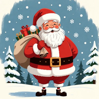 Smiling Santa Claus with gift sack