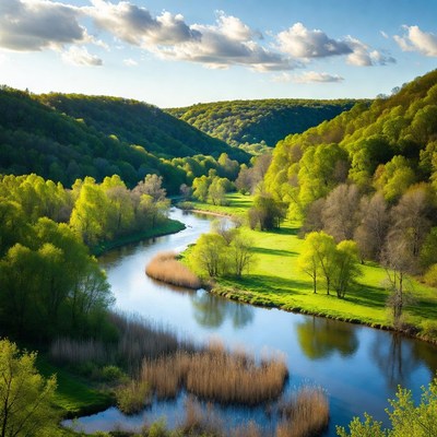 Serene River Winding Through Lush Green Valley