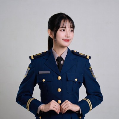 Asian woman in police uniform