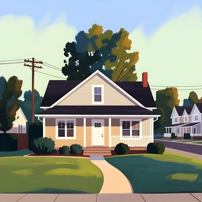 Suburban House with Autumn Tree