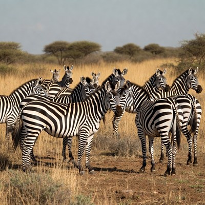 Herd of zebras in savanna