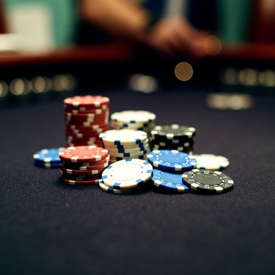 Colorful Poker Chips on Casino Table