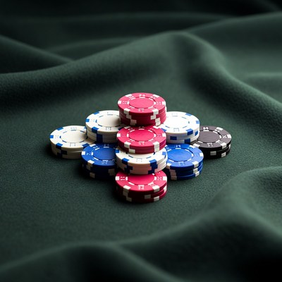 Colorful Poker Chips Stacked on Green Felt