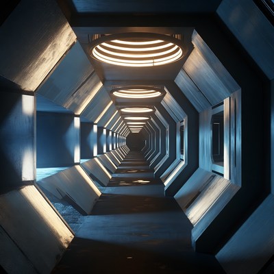 Futuristic Hexagonal Spaceship Corridor