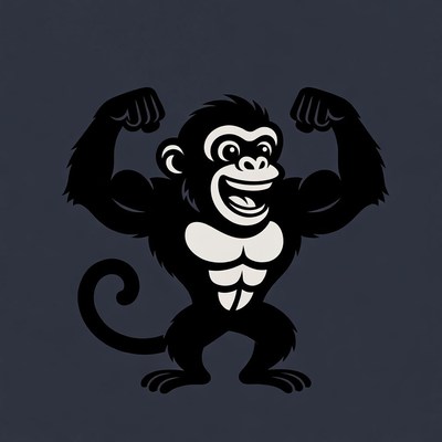 Muscular monkey flexing arms