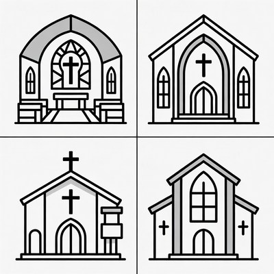 Four Line Art Church Illustrations
