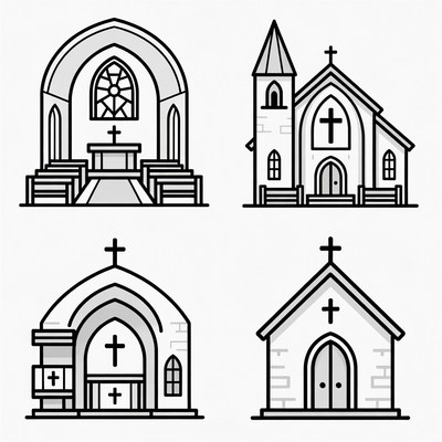 Line Art Church Illustrations