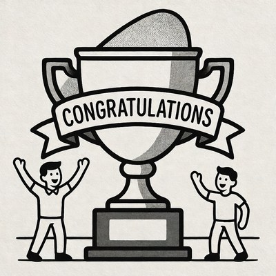 Congratulations Trophy with Two Men