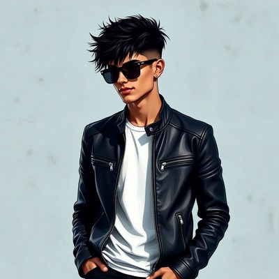Asian man in leather jacket