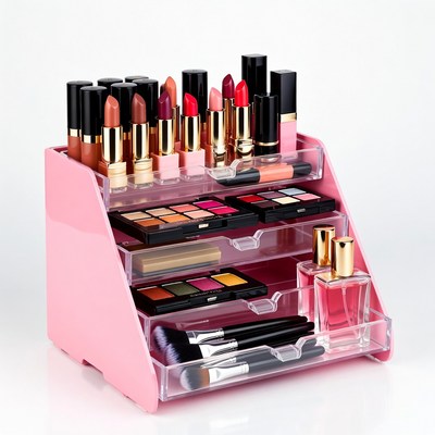 Pink Makeup Organizer with Lipsticks