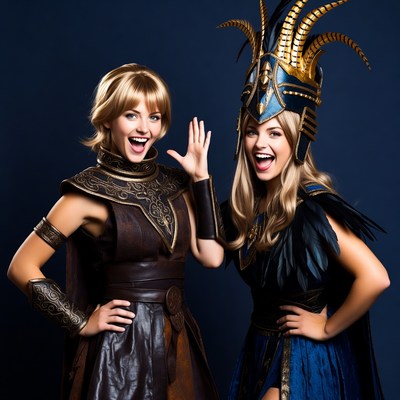 Two women in fantasy warrior costumes