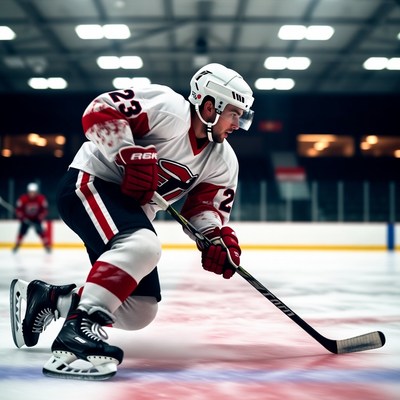 Hockey player skating with puck