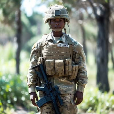 African-American soldier in camouflage uniform