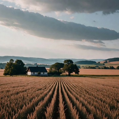 White house in wheat field