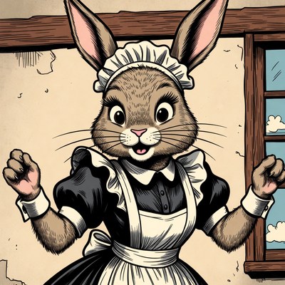 Bunny maid waving excitedly
