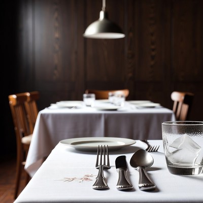 Table set with silverware and iced glass