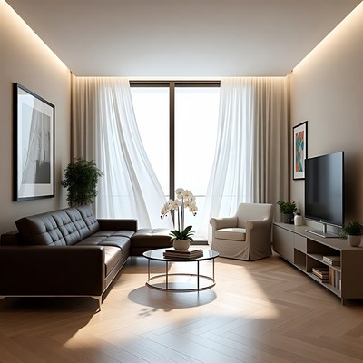 Modern Living Room with Large Windows