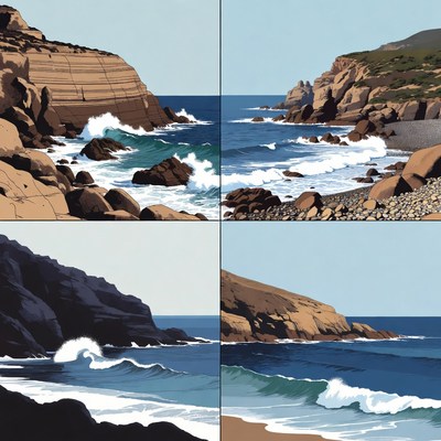 Ocean Cliffs and Waves Illustration