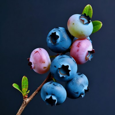 Colorful Blueberries on Branch