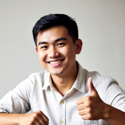 Asian man giving thumbs up